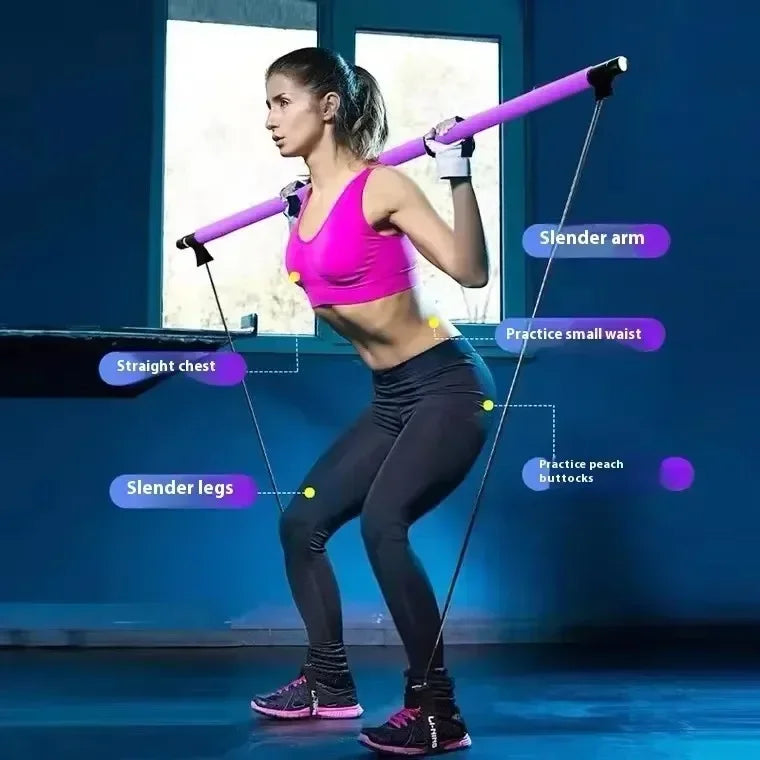 Barra de Pilates Portátil — Kit con Bandas de Resistencia