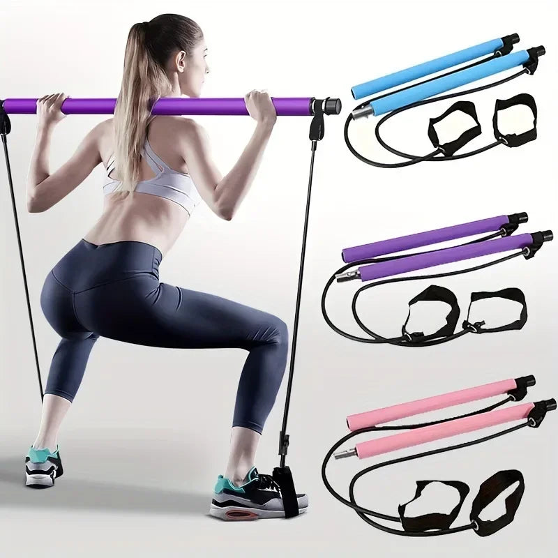 Barra de Pilates Portátil — Kit con Bandas de Resistencia